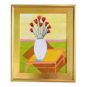 Juan "Pepe" Maldonado Guzman (1948-2022) Bouquet Red Poppies in Vase Oil Painting Including the Antiqued Gold Wood Frame
