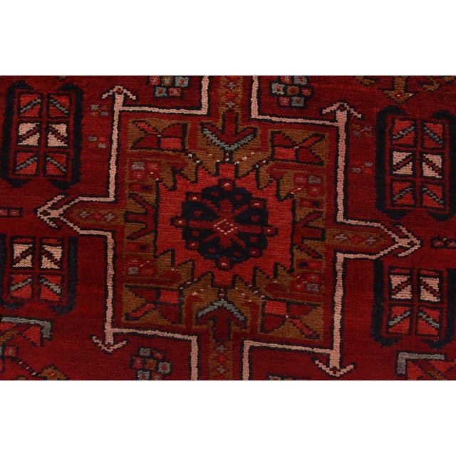 Textile Karajeh Runner 3’8” X 15′ Red Wool Semi-Antique Tribal Hand-Knotted Rug For Sale - Image 7 of 14