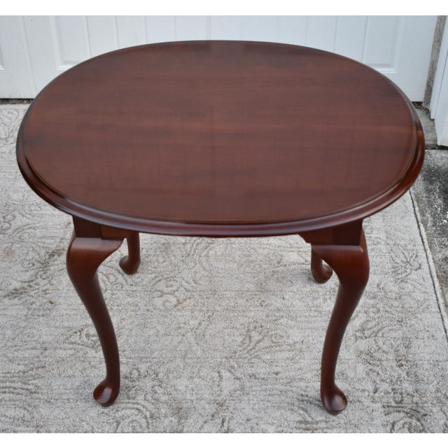 Wood Vintage Ethan Allen Quenn Anne Style Oval Cherry Side Table For Sale - Image 7 of 11