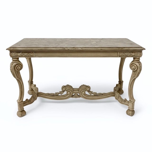 Rococo Mid-Century Venetian Faux Marble Painted and Carved Italian Console Table For Sale - Image 3 of 8