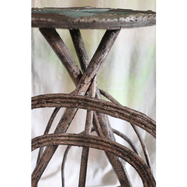 Wood Antique Adirondack Twig Side Table With Star Motif and Green Paint For Sale - Image 7 of 9
