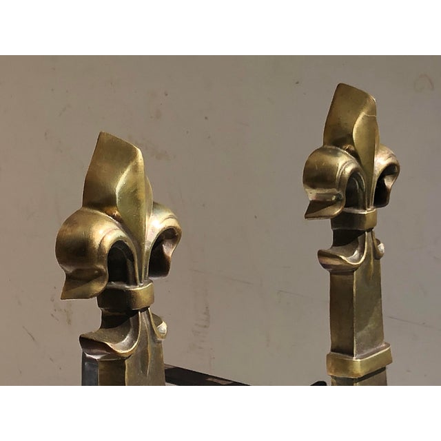 Metal Art Deco Neoclassical Bronze Andirons, France, 1950, Set of 2 For Sale - Image 7 of 14