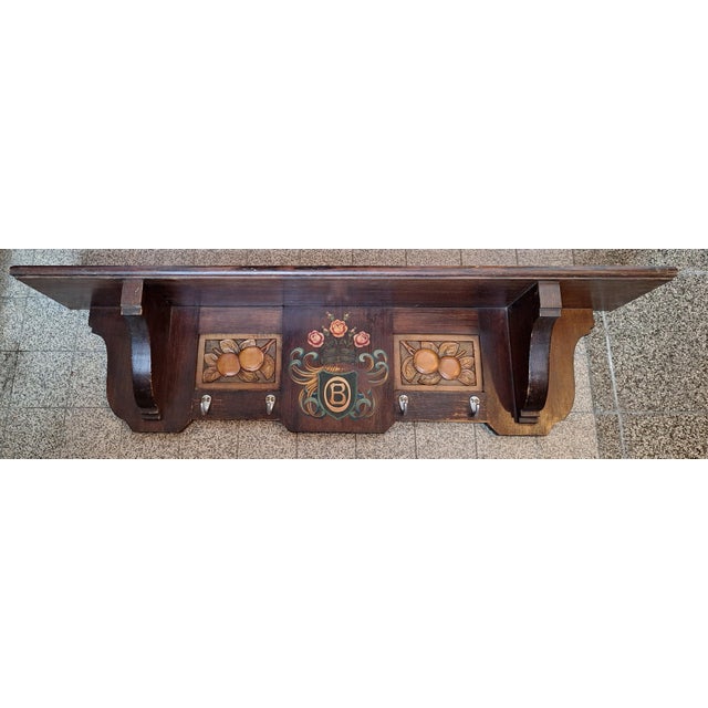 Antique German Art Nouveau Handcrafted Wall-Mounted Coat Rack, 1900s, in Very Good conditions. Designed 1890 to 1919
