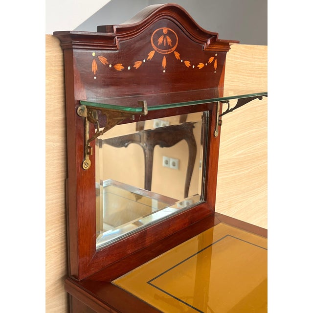 Bronze 1900s, Art Nouveau Pair of Walnut Nightstands with Crest and Glass Shelve For Sale - Image 8 of 18