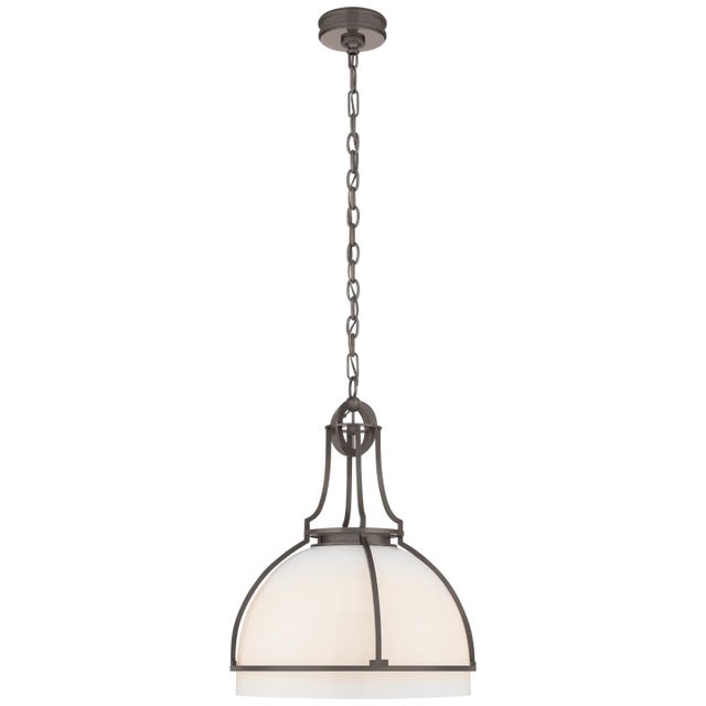 Chapman & Myers for Visual Comfort Signature Gracie Large Dome Pendant in Bronze with White Glass For Sale