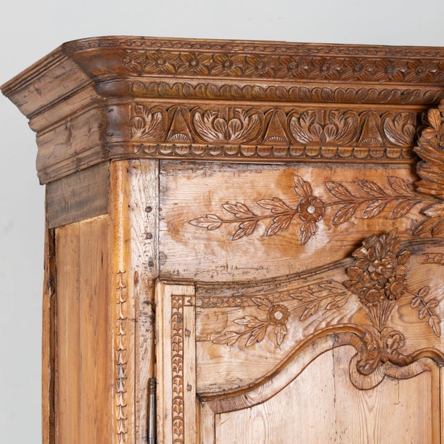18th Century French Carved Pine Two Door Wedding Armoire Cabinet For Sale - Image 4 of 18