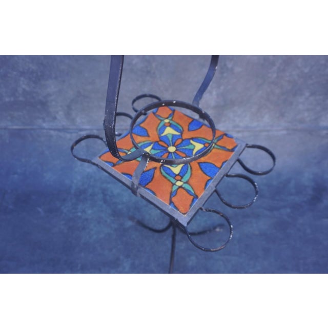 Malibu Tile Drink-Table With Wrought Iron Base For Sale - Image 4 of 5