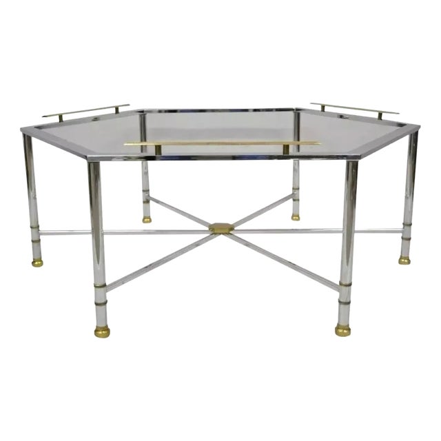 Italian Directoire Maison Jansen Style Steel and Brass Hexagonal Coffee Table Base For Sale