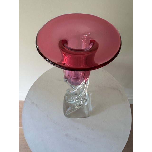1970s Fine Art Glass Cranberry Twisted Crystal Vase/Candleholder For Sale In New York - Image 6 of 6