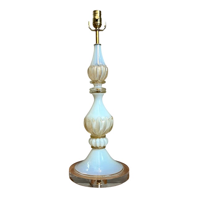 Vintage Murano Opalescent Glass and Lucite Table Lamp For Sale