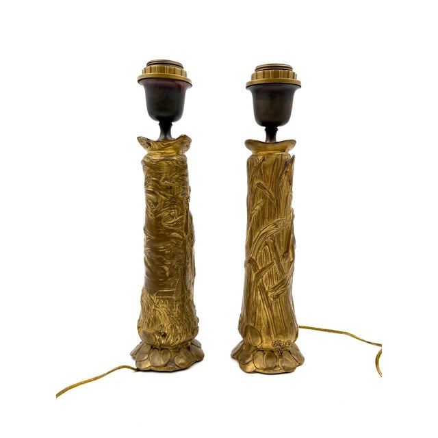 Art Nouveau 1900s Art Nouveau Bronze Table Lamps - a Pair For Sale - Image 3 of 10