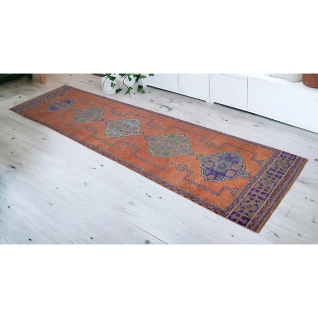 1970s Hand-Knotted Turkish Oushak Runner Rug Hallway Decor - 2'11" X 11'8" For Sale - Image 5 of 12