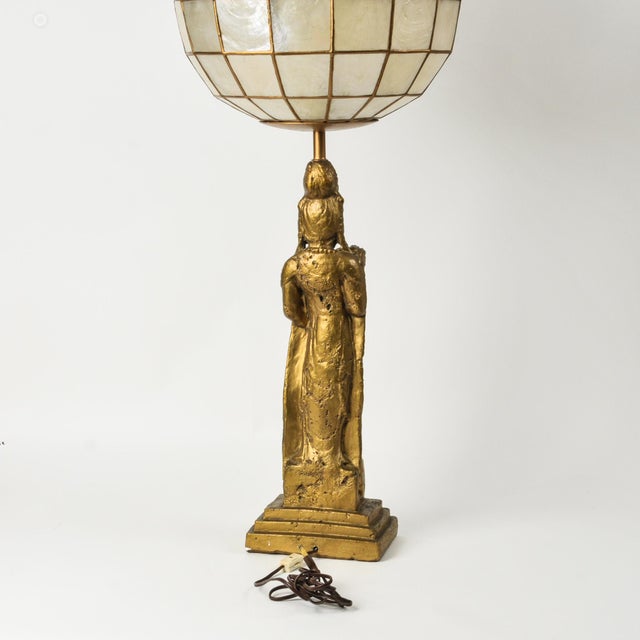 WOW- Incredible vintage Westwood Tony Paul gilt Quan Yin Goddess Figurine Lamp that has been fitted with a large capiz...