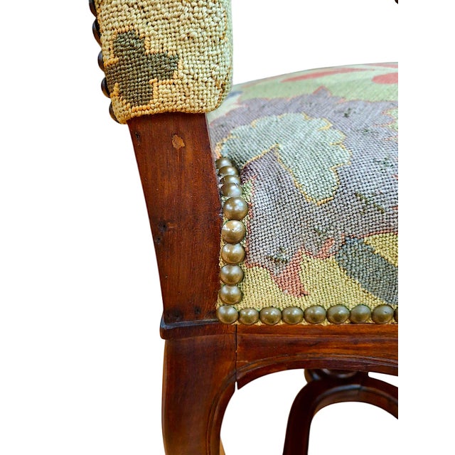 Pair of Antique Louis XIV Style, Needlepoint-Upholstered Side Chairs For Sale - Image 9 of 18