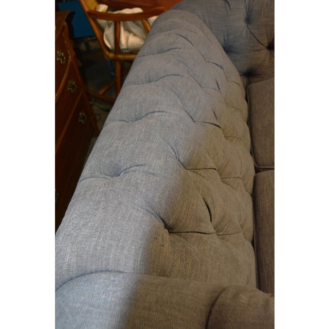 Pottery Barn Gray Tweed Look Tufted Chesterfield Loveseat Sofa Couch Rolled Arms For Sale - Image 15 of 15