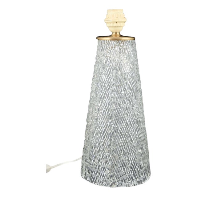 Conical Table Lamp in Clear Crystal Glass and Brass by Carl Fagerlund for Orrefors, Sweden, 1960s For Sale