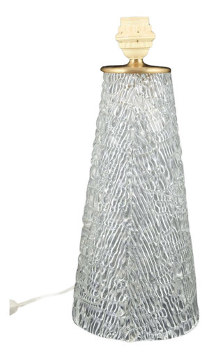 Conical Table Lamp in Clear Crystal Glass and Brass by Carl Fagerlund for Orrefors, Sweden, 1960s