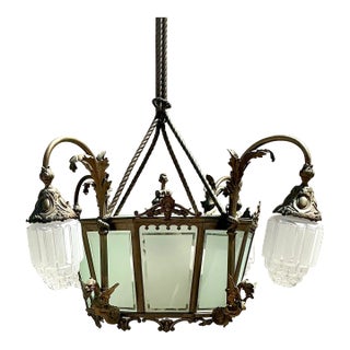 Vintage Deco Bronze Dragon Chandelier For Sale