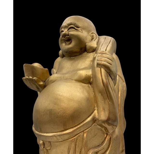 Antique Japanese Wooden Hotei with Gilt-Coloured Finish, Early Shōwa Period, 1920s-1940s For Sale - Image 13 of 15