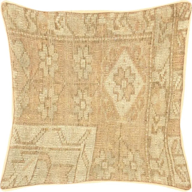 1960s Turkish Oushak Pillow. Hand sewn with fragments of Turkish hand made Oushak wool carpets. Fiber fill. 522173