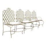 Set of Four Rose Tarlow Style Iron Lattice Garden Chairs For Sale