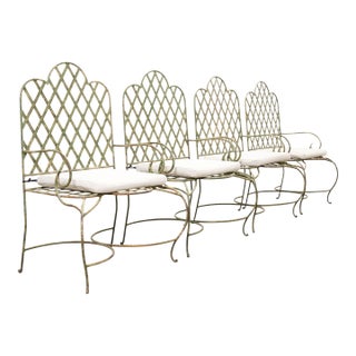 Set of Four Rose Tarlow Style Iron Lattice Garden Chairs For Sale