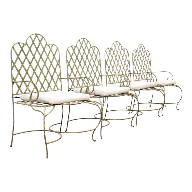 Set of Four Rose Tarlow Style Iron Lattice Garden Chairs For Sale