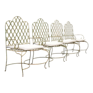Set of Four Rose Tarlow Style Iron Lattice Garden Chairs