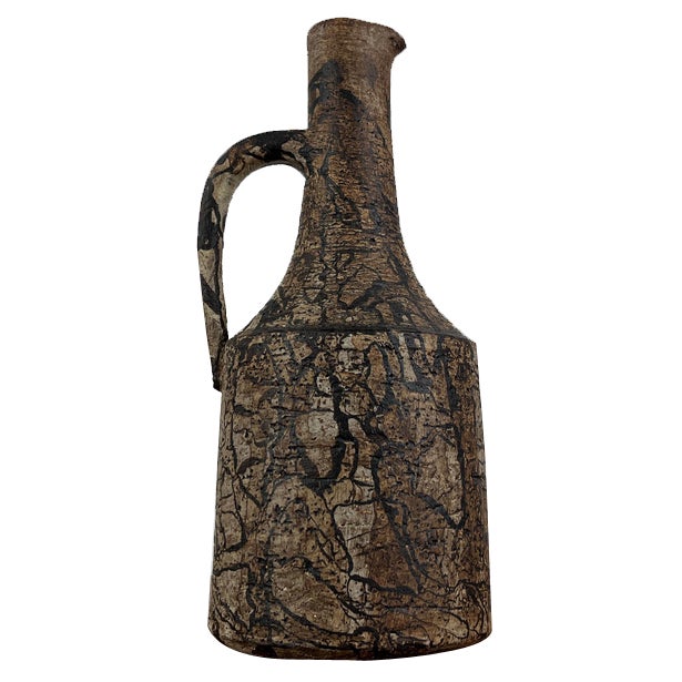 Vintage Brutalist German Studio Pottery Carafe Vase by Gerhard Liebenthron, 1970s For Sale