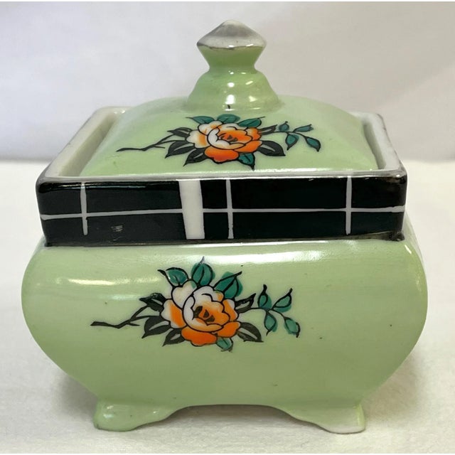 Green Early 1900's Hand Painted Porcelain Box Made in Japan For Sale - Image 8 of 11