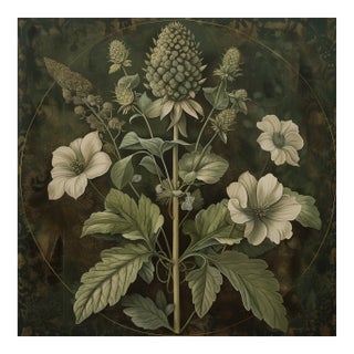 20' X 20' Original Botanical Print - Dark Green Grisaille For Sale
