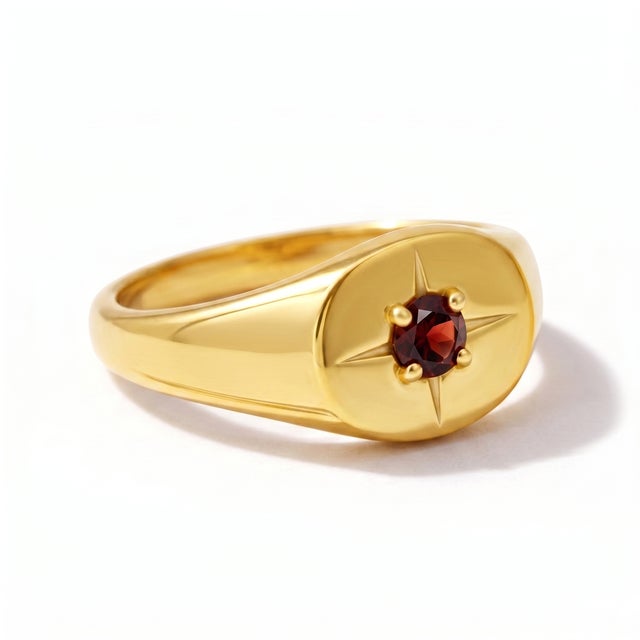 Not Yet Made - Made To Order Garnet Starburst Engraved Signet Ring • Celestial Gemstone Unisex Signet Ring • Vintage Style Gift for Her Us 7 For Sale - Image 5 of 6