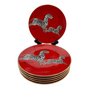 Late 20th Century Lenox Scalamandre Red Zebras Salad Plates - Set of Six