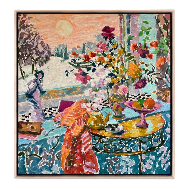 The Window in Winter by Hugo Grenville in Maple Frame, Art Print on Canvas For Sale