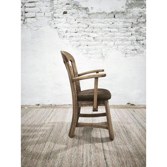 Dutch Brutalist Oak Armchair with Leather Seat, 1970s For Sale - Image 4 of 16