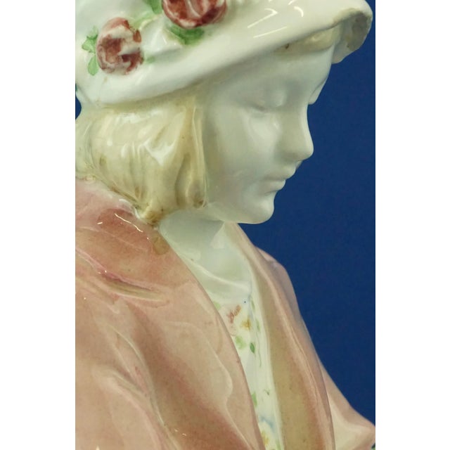 20th Century Art Nouveau Ceramic Seated Girl with a Bouquet of Flowers by Muller for Goldscheider, Austria, Early 1900s For Sale - Image 16 of 18