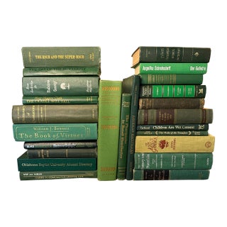 Curated Collection of 24 Antique and Vintage Green Hardcover Books, 1887–2000 For Sale