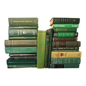Curated Collection of 24 Antique and Vintage Green Hardcover Books, 1887–2000