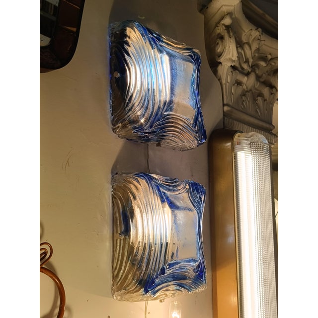 Blue Murano Glass Wall Lamps from Mazzega, 1970s, Set of 2 For Sale - Image 7 of 8