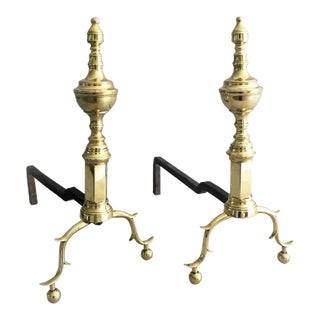 Pair of Early 19th Century American Brass Andirons For Sale