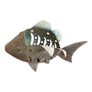 Late 20th Century Metal Fish Sculpted Votive Holder For Sale