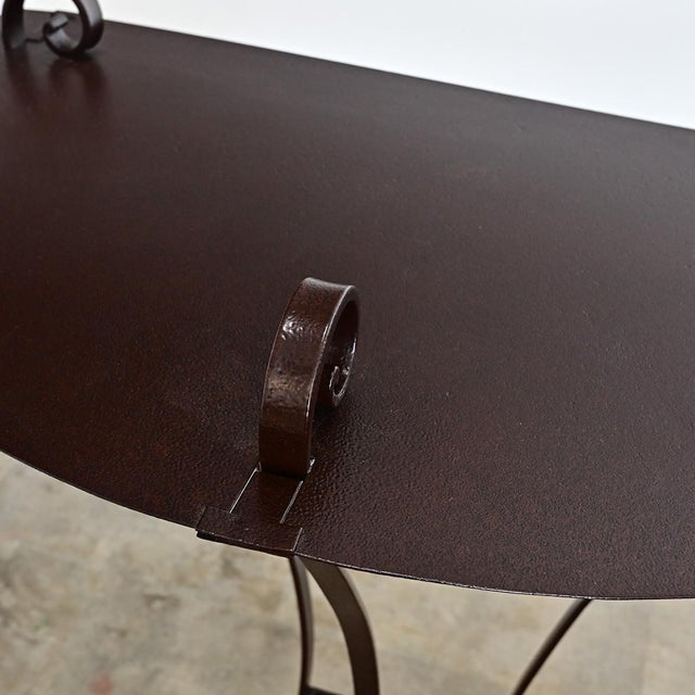 Brown Early 20th Century French Wrought Iron Demilune Console in New Powder-coat For Sale - Image 8 of 11