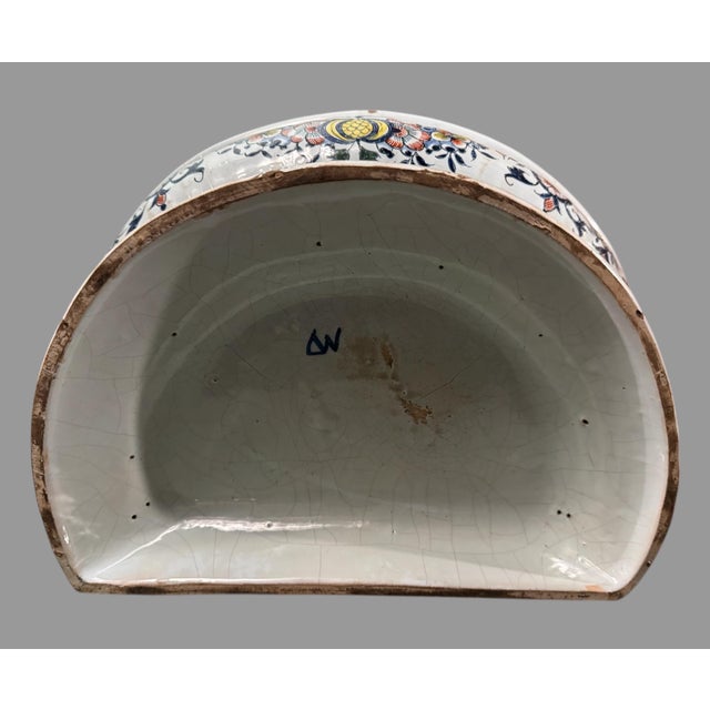Antique French Faience Floral Polychrome Decorated Lavabo Wall Fountain For Sale - Image 6 of 11
