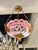 Arts & Crafts Antique Cased Pink Cut to White and Clear Glass and Bronze Chandelier For Sale - Image 3 of 12