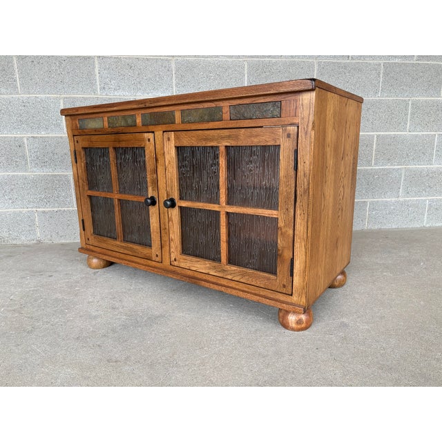 Wood Broyhill Attic Heirlooms Distressed Oak Media Cabinet - Tv Cabinet For Sale - Image 7 of 12