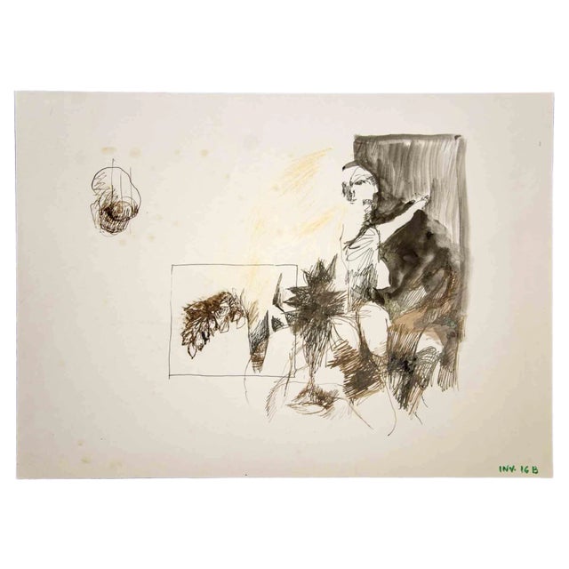 Leo Guida, Interior Scene, Original Drawing, 1970s For Sale