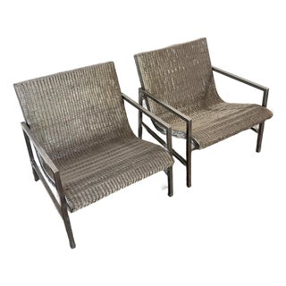 1980s Sculptural Woven Steel Mesh Lounge Chairs For Sale