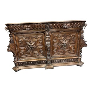 Antique Renaissance Revival Carved Oak Sideboard For Sale