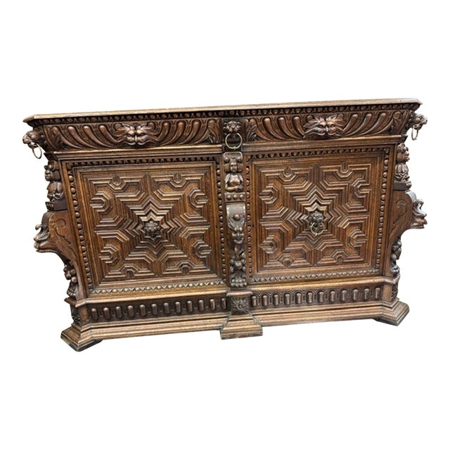 Antique Renaissance Revival Carved Oak Sideboard For Sale
