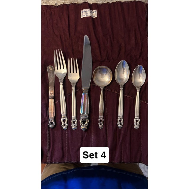 Silver 1920s Mid-Century Modern Georg Jensen Sterling Acorn Flatware - Set of 7 For Sale - Image 8 of 10